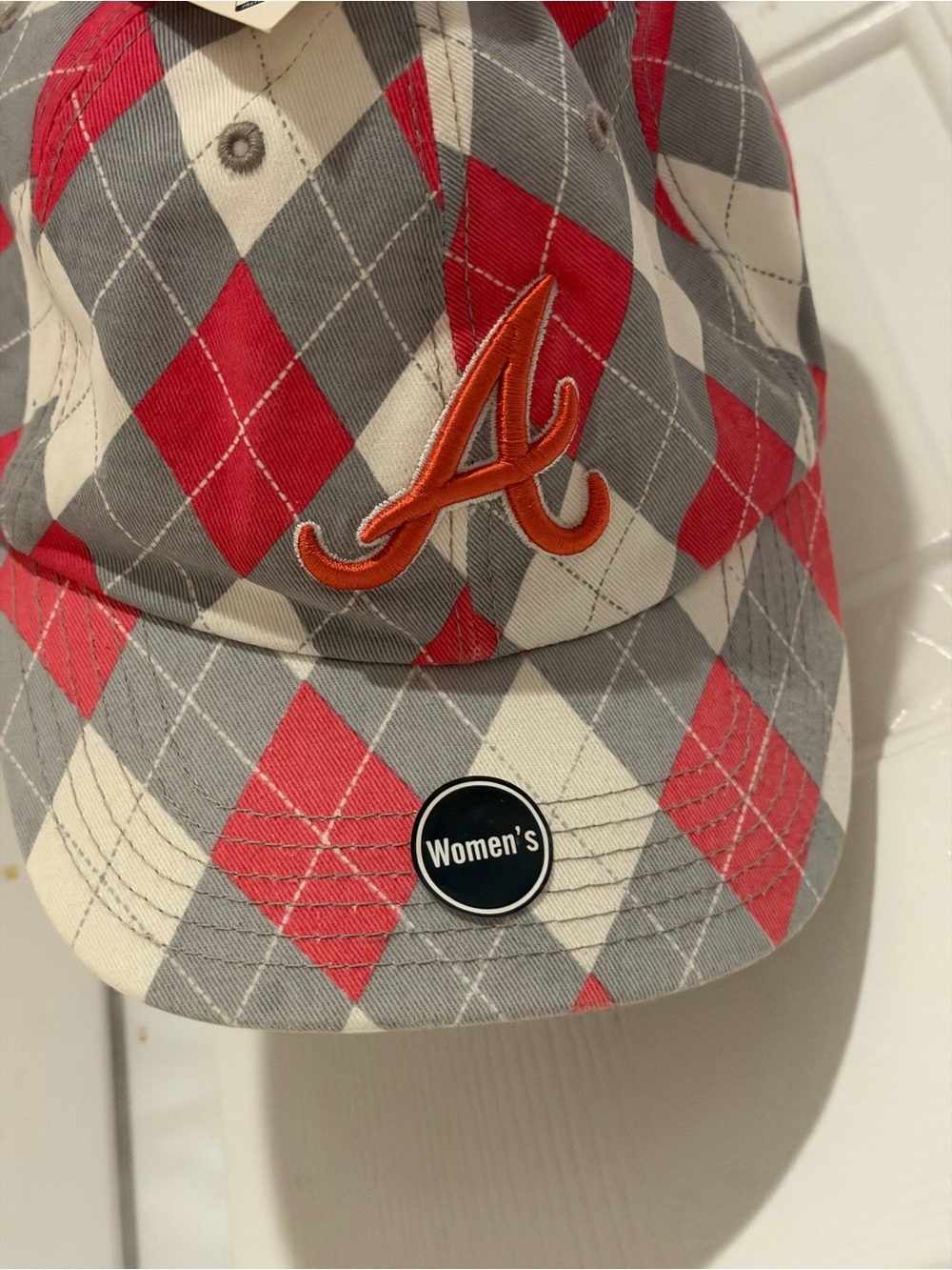 MLB Women's Argyle Cap in Red, Gray & Cream - Atlanta Braves